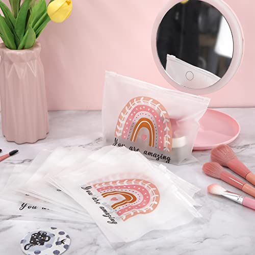 Wesiti 50 Pcs Rainbow Cosmetic Bag Inspirational Gifts Motivational Quotes Makeup Bag Bulk Waterproof Zippered Pouch for Women Girl Teacher Christmas Gift (You Are Amazing)