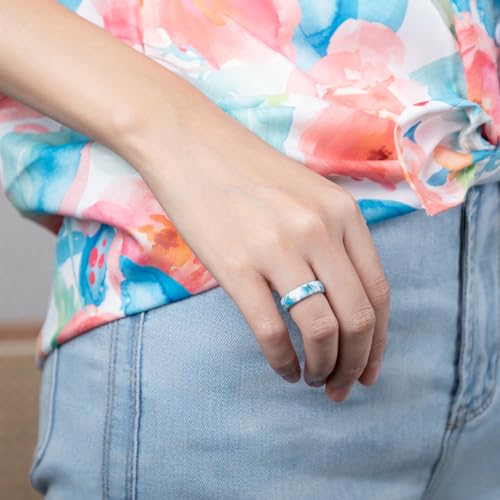 Egnaro Women's Silicone Statement Rings, 5.2mm Wide 2mm Thick Rubber Printed Floral Wedding Bands For Her Size 4-12