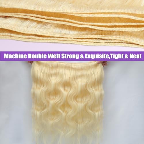 12A Grade Body Wave Blonde Bundles Human Hair 613 Bundles Human Hair 100% Unprocessed Brazilian Virgin Raw Hair Quick Weave 3 Bundle Deals Hair Extensions 12 14 16 Inch