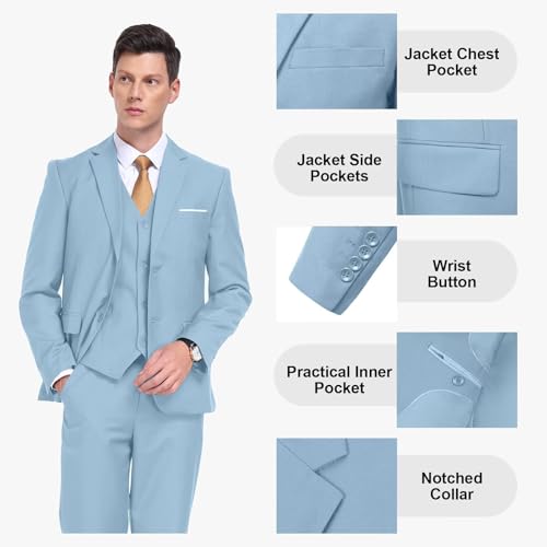 Men's Suit Slim Fit 3 Piece Wedding Dress Tux Suit Set Two Buttons Business Suits Blazer Jacket Vest Pants with Tie
