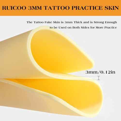 3MM Ruicoo Tattoo Practice Fake Skin - 5Pcs Blank Silicone Tattoo Practice Skin, 3mm Thick, Double-Sided, 8"x 12", for Beginners and Experienced Artists