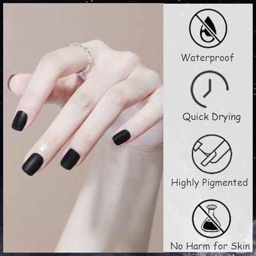 Black Matte Nail Polish, Matte Top Coat Black Nail Polish Fast Dry, Highly Pigmented Black Fingernail Polish Matte Effect, Matte Black Nail Polish for Men Women, 12 ML