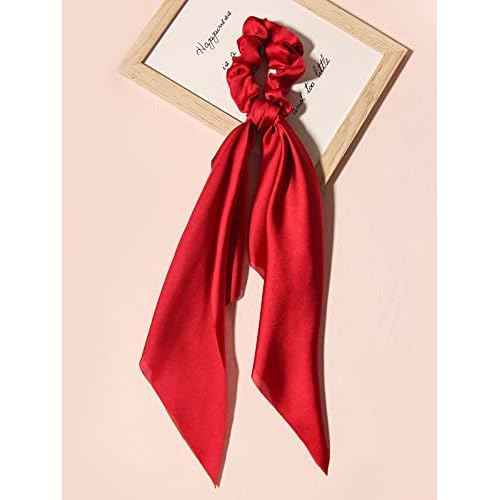 Pack of 2 Knotted Bow Hair Scrunchies Elastic Hair Scarf Hair Ties Bands Satin Hair Ribbon Scrunchy Red Ponytail Holder for Women and Girls, Hair Scarf Scrunchies, Hair Accessories (Burgundy)