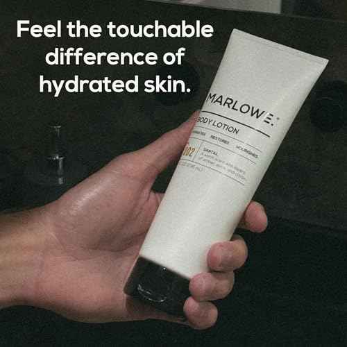 MARLOWE. No. 002 Santal Body Lotion 8 Oz, Moisturizing & Nourishing Daily Dry Skin Lotion for Men, Made with Hydrating Natural Aloe Vera, Non-Oily, Warm Amber, Sandalwood & Citron Scent, Vegan