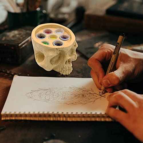 Skull Tattoo Ink Cup Holder - Yangna Skull Head Tattoo Ink Cap Holder 7 Holes Stand Hard Resin Pigment Cap Holder