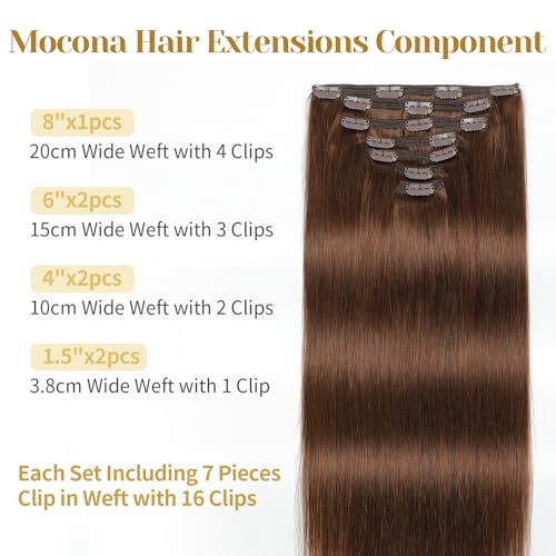 Clip in Hair Extensions Real Human Hair, Chocolate Brown ? 18 Inch 7pcs 150g/Pack, Soft Remy Human Hair Clip in Extensions Straight for Women, Suitable for all Hair Types (#4 18 Inch)