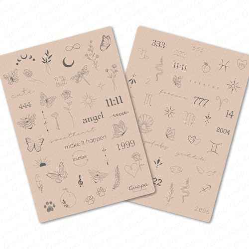 Guapa 3pcs Tiny Tattoo Practice Skin over 80 Unique Stencil Designs Realistic Replication Tattoo Stencil Designs for Real Tattoos (Pink Sheet)