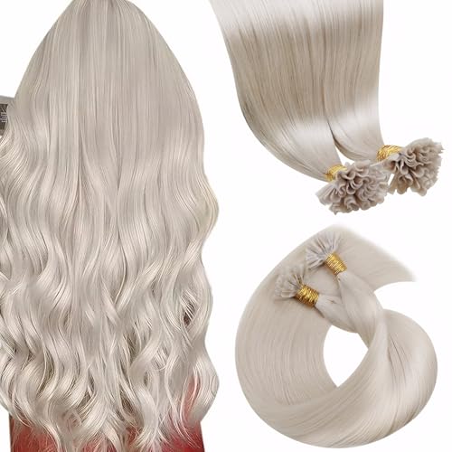 LaaVoo Blonde U Tip Hair Extensions Human Hair Platinum Blonde K Tip Hair Extensions Real Human Hair 24 inch Long Straight Remy Utip Hair Extensions Keratin Hair Extensions 50g/50s