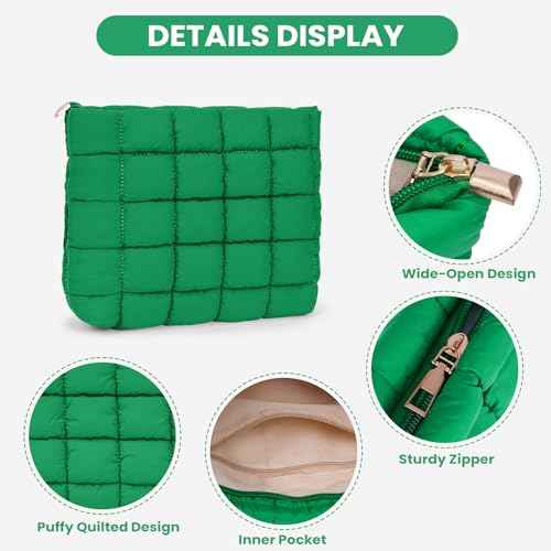 Puffy Quilted Makeup Bag Cosmetic Bags Travel Cute Puffer Solid Toiletry Organizer Pouch Storage Clutch for Women