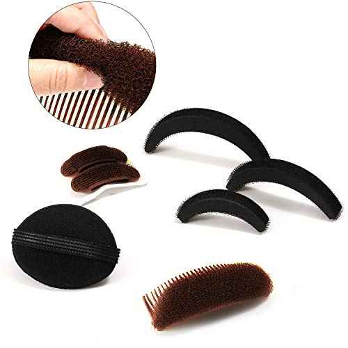 11 Pieces Hair Bump Sponge Volume Hair Bases Set Bump It Accessory for Volume Insert Styling Tools up Combs Clips Sponge Bun Updo Accessories for Women DIY Hairstyles(Black, Brown)