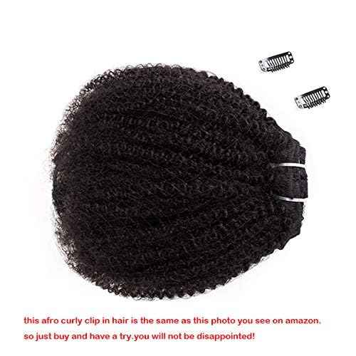 SAEIALL Hair Mongolian Afro Kinky Curly Clip In Hair Extensions Afro Kinky-curly Human Hair Clip Ins 4C Mongolian Virgin Remy Human Hair (18inch, natural black)