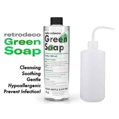 Ultra Concentrated 16.9oz Tincture of Green Tattoo Soap USP: Makes 1.3 Gallons of Green Soap with XL 16.9oz Squeeze Bottle