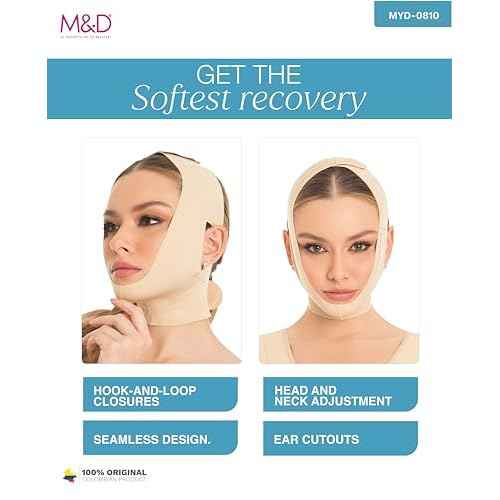 M&D Face Slimming Chin Strap Lipo Compression Garment Mentonera Postquir?rgica Facial Beige L