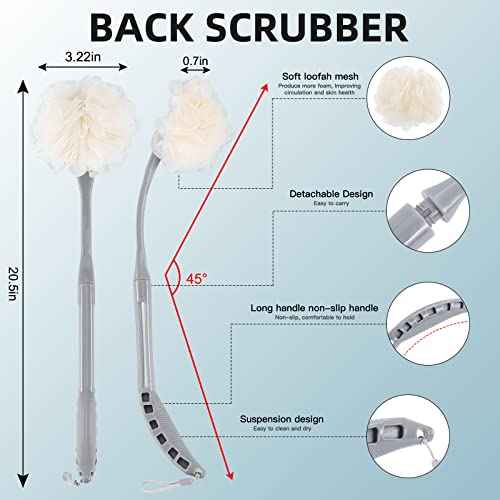 Loofah on a Stick, 20.5¡± Shower Sponge Loofah Back Scrubber, Exfoliation and Improved Skin Health, Back Loofah for Shower for Men Women