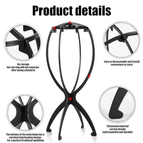 obeoby Wig Stand, Portable Wig Holder Wig Head Stand for All Wigs Travel Wig Hair Stylist Gifts for Women(black (2 pack))