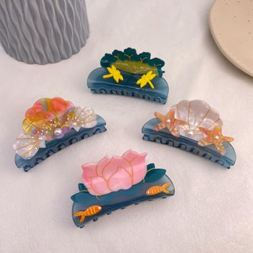 Starfish and Shell Hair Clip,Acetate Hair Claw,Small Hair Clips for Women