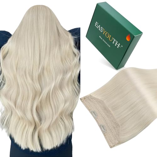 Easyouth Wire Hair Extensions Blonde Invisible Wire Hair Extensions Human Hair White Blonde 16 Inch 80g Secret Fish Line Hair Extension Soft Hair One Piece Hair Extension Natural Look