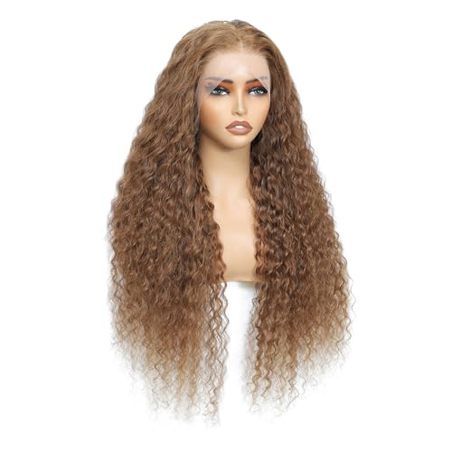 Chocolate Brown Deep Wave Lace Front Wigs Human Hair Wigs for Women 250 Density 13x6 Lace Frontal Wigs Human Hair Deep Curly HD Lace Front Wigs Pre Plucked with Baby Hair (22 Inch)