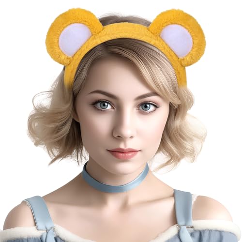Sightor Yellow Bear Ears Headband, Cute Bear Hairband Bear Ear Head Wear for Makeup Washing Face Animal Cosplay Soft Bear Headband