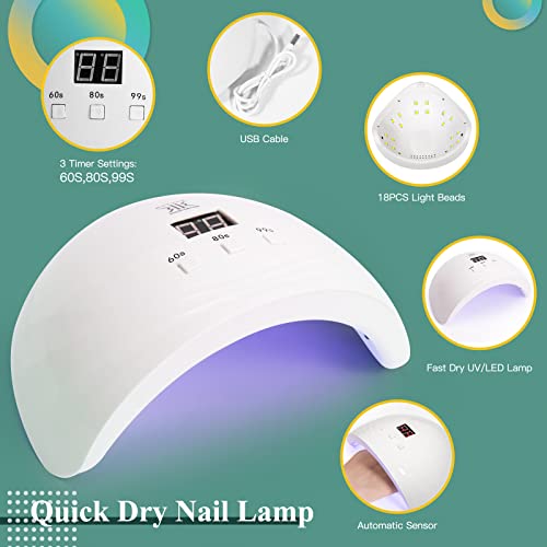 RSTYLE Gel Nail Polish Starter Kit with U V Light, 10 Colors Glitter Green Red Gold Yellow Gel Polish Kit with Base and Top Coat Manicure Tools for Home Nail Salon 5ML Tiny Bottle - Playful Life