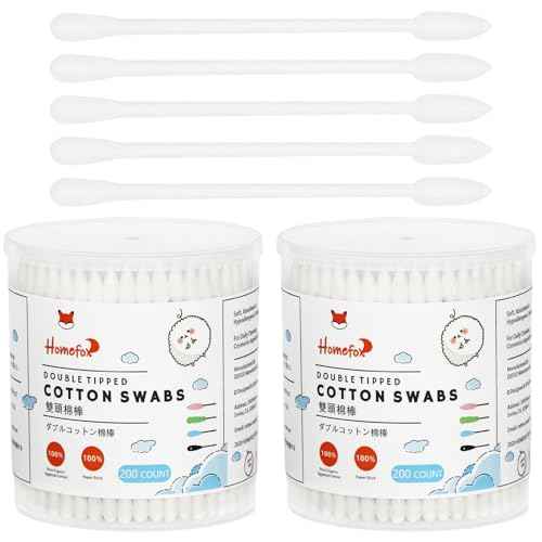 Cotton Swabs Precision Pointed - 400 Count Pointy Organic Cotton Buds Double Side Tightly Wrapped Cotton Tips Paper Stick Soft Gentle Lint-Free Cruelty-Free, Pointy & Round (White)