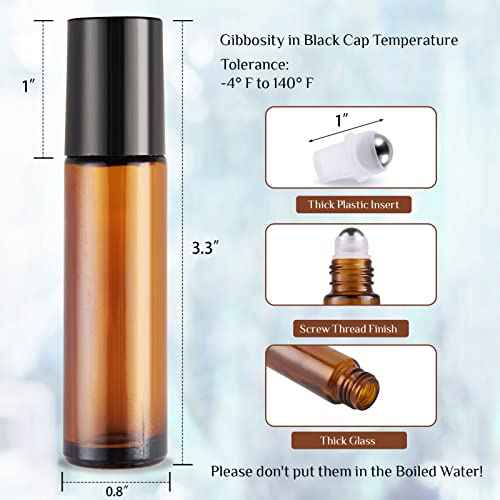 Essential Oil Roller Bottles, 24 Pack Hoa Kinh 10ml Empty Glass Amber Roller Bottles UV Protection with Stainless Steel Balls