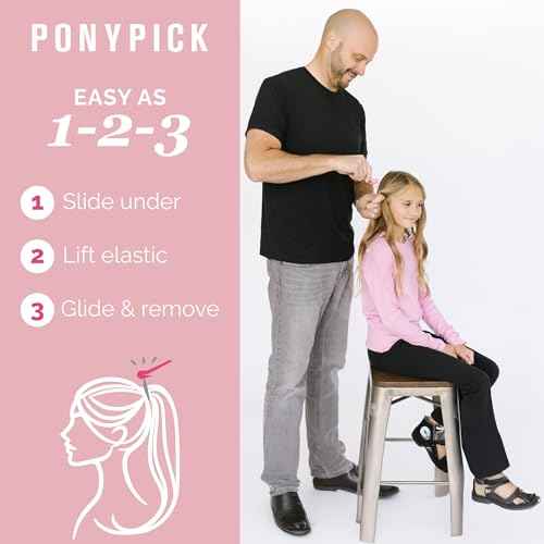 THE PONY PICK Hair Elastic Rubber Bands Cutter Tool Easy To Use, Pain Free, No Hair Damage Ponytail Cutter Tool for Kids & Toddlers (3 Picks & 50 Clear Hair Elastics)