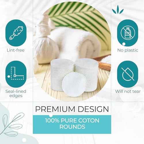 R-Neu Premium [Turkish] Cotton Rounds, 400 Count, Stitched, Waffle Textured, 100% Pure & Natural Cotton Pads for Face, Hypoallergenic Makeup Remover (4 Pack of 100)