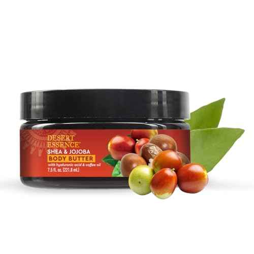 Desert Essence, Shea & Jojoba Body Butter 7.5oz, Hyaluronic Acid & Coffee Oil, Deeply Moisturizing and Nourishing, Antioxidant Rich, Moisture Rich Botanicals Shea Butter & Jojoba Oil