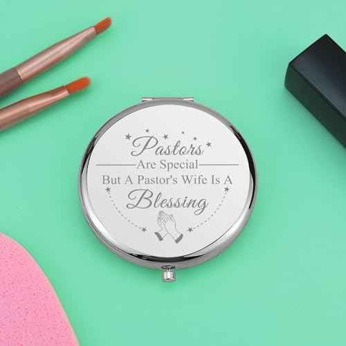Pastor's Wife Appreciation Gifts Travel Makeup Mirror Pastor's Wife Gift Priest Wife Gift Minister's Wife Gift Religious Pastor Wife Gift Compact Makeup Mirror for Pastor's Wife (Silver)