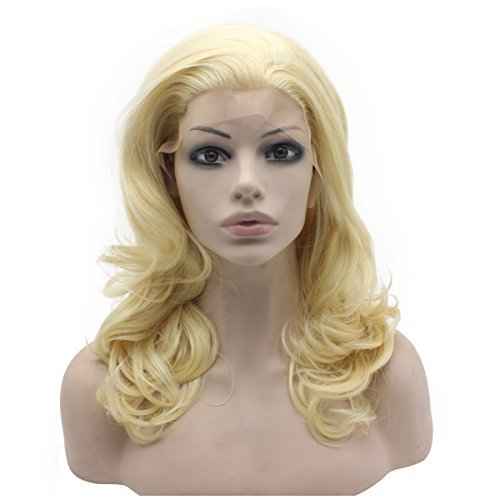 MX angel Medium Long Shoulder Length #613 Wavy Synthetic Lace Front Blond Stylish Wig