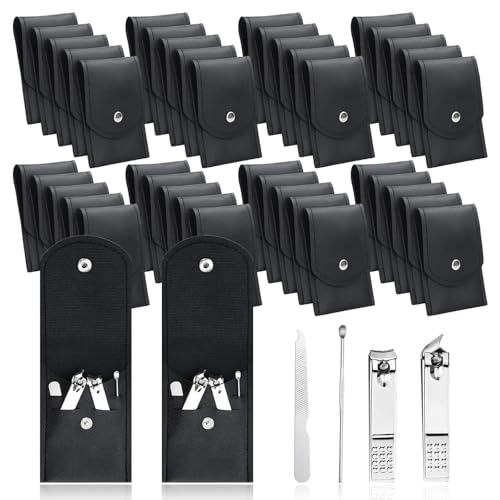 50 Sets Finger Nail Clipper Set Bulk,4 in 1 Black Adult Stainless Steel Travel Manicure Kit with Case Individually Wrapped Nail Clippers Bulk for Homeless,Hotel,Charity