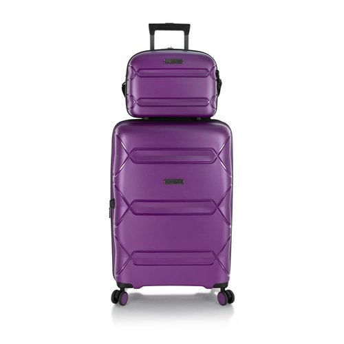 Heys Milos Beauty Case Hardside Lightweight and Crafted with Durable Duraflex, Textured Shell and Metallic Colors, Trolly Sleeve, Adjustable Shoulder Strap, Organize Makeup or Toiletries, Plum