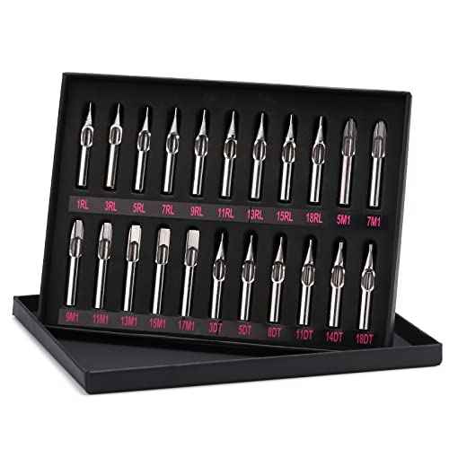 22pcs Tattoo Needle Tips Tattoo Stainless Steel Tips Set Mixed 3RL 5RL 7RL 9RL 11RL 13RL 15RL 18RL