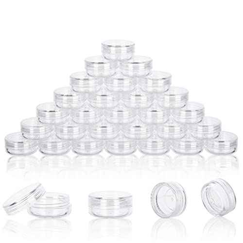 3 Gram Sample Containers With Lids, 50 Count Clear Jars, Empty Lip Balm, Mini Cosmetic With Labels, Makeup Travel, Mini Disposable Spatulas