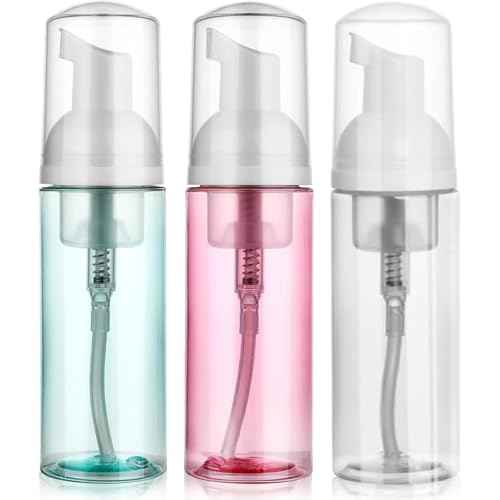 3 Pack Foam Pump Bottle Travel 60 ml/2 oz Small Size Mousse Foaming Soap Dispenser, Clear Plastic Foam Soap Dispenser Mini Empty Refillable Pump Containers(Mixed Color)
