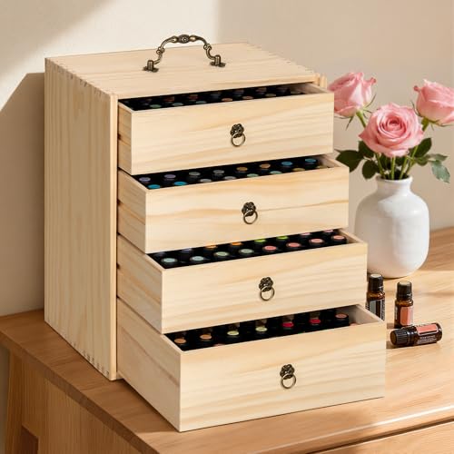 TORIBIO Essential Oils Box for 192 Bottles, Wooden Essential Oils Storage Organizer Holds 5 10 15 20 30 ml for Young Living & Doterra Bottles