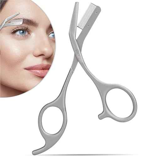 Eyebrow Trimming Scissors with Combs, Eyebrow Trimmers, Gifts for Men Women Stocking Stuffers, Stainless Steel Gray