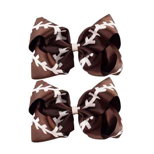 2Pcs Glitter Football Hair Bow Clips Soccer Hair Bow Clips Brown Football Hair Clips 4.5inch Grosgrain Hair Bows Clip Big Bow for Hair Cheer Bow Clips Cheerleader Bow Hair Accessories for Girls Gifts