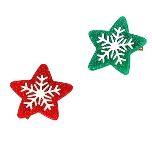 2PCS Christmas Hair Clips for Women Star Shaped Christmas Accessories Xmas Snowflake Hair Decorations Festive Holiday Hairpins Christmas Outfits Hair Accessory Party Gifts Green Red