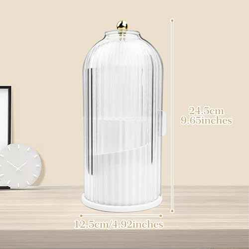 1PCS Makeup Brush Holder Organizer with Clear Lid 360 Rotating Sliding Opening Dustproof Brushes Container for Vanity