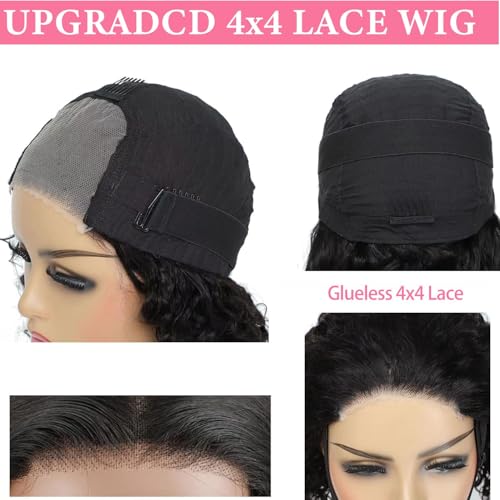 Wear and Go Glueless Bob Wig - Body Wave Lace Front Human Hair Wigs for Black Women - Pre Plucked and Pre Cut 4x4 Lace Closure - No Glue Needed for Beginners (Natural Black Glueless, 28 Inch)