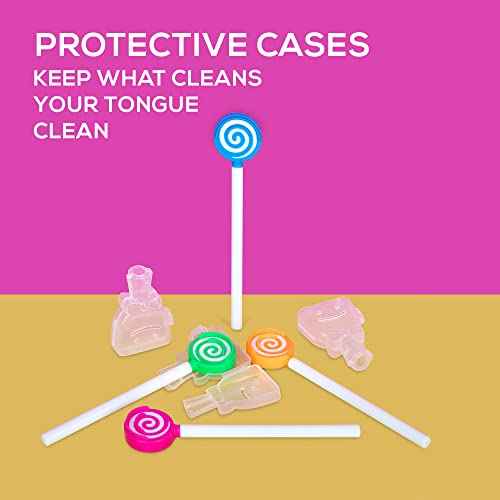 Kids Tongue Scraper or Cleaner Set ? Pack of 4 BPA-Free Plastic Dental Scrapers Helps Freshen Bad Breath, Remove Gunk ? Multicolored with Easy-to-Grasp Handles and Brush Covers by 55Dental, Ages 2+