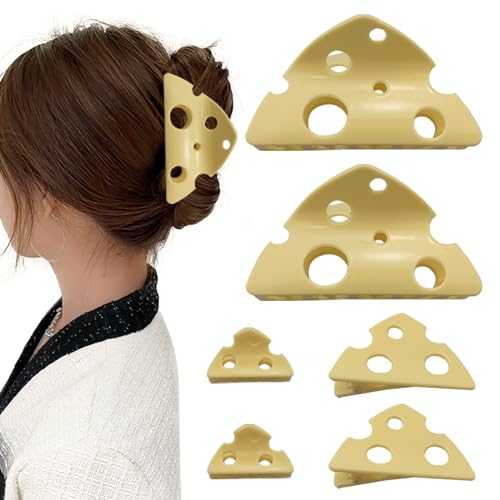 6PCS Cheese Claw Clips, Big and Small Plastic Hair Barrettes, Non-slip Large Hair Clips for Women, Strong Hold jaw clip for Thick Thin Hair Hair Accessories