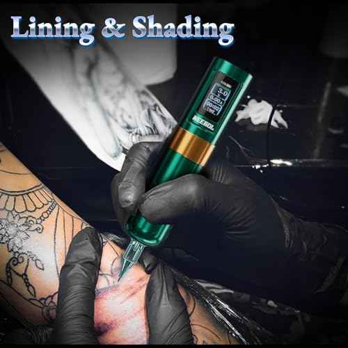 NEEBOL Wireless Tattoo Gun Rotary Tattoo Machine LED Display Screen 8 Hour Battery Life Extra Battery High-end Tattoo Pen Equipment Supply Permanent Tattoo Art Makeup Gift (Black)