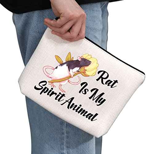 G2TUP Rat Lover Gift Rat Is My Spirit Animal Makeup Bag Rat Mom Cosmetic Bag Rat Owner Gift Crazy Rat Lady Zipper Travel Pouch Animal Lover Gift (Rat Is My Spirit Animal White Bag)