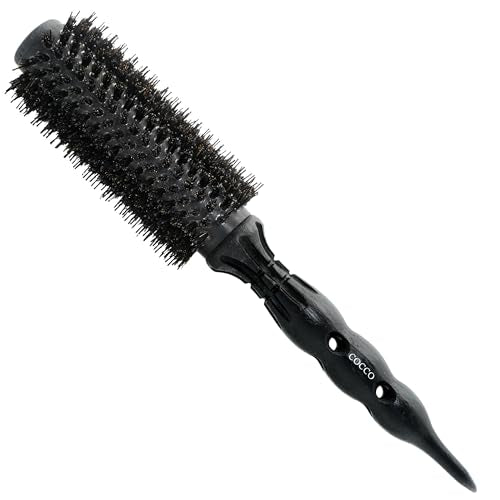 COCCO Black Series Ceramic Boar Brush S6, Hair Styling Brush with Dual Bristle Technology, Ceramic-Coated Barrel, Ergonomic Design