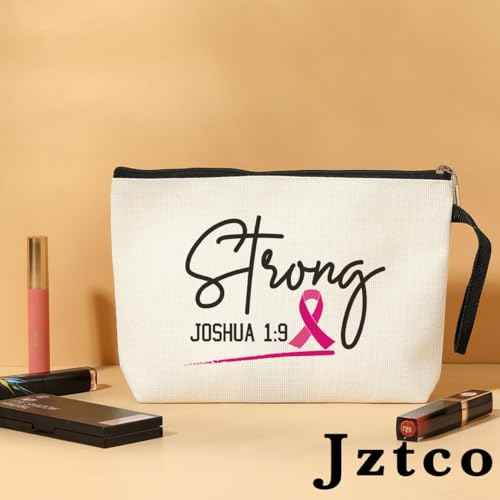 Jztco Inspirational Breast Cancer Survivor Gifts for Woman Cosmetic Bags Cancer Awareness Makeup Bag Christian Gifts Breast Cancer Positive Gift for Women Friend BFF Religious Gift Travel Bag