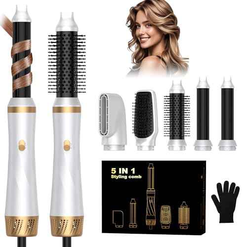 5 in 1 Hair Dryer Brush Set, Blow Dryer Brush with Air Style Wrap Hair Styler, Negative Ionic Magic Style Set, Detachable Air Curler for Volumizer,Straightener,Drying