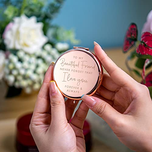 Best Friend Christmas, Birthday Gifts for Friend | Sentimental Friend Gift Ideas for Women | Friendship Gifts for BFF, Bestfriend, Besties, Long Distance | I Love You Friend | Rose Gold Compact Mirror